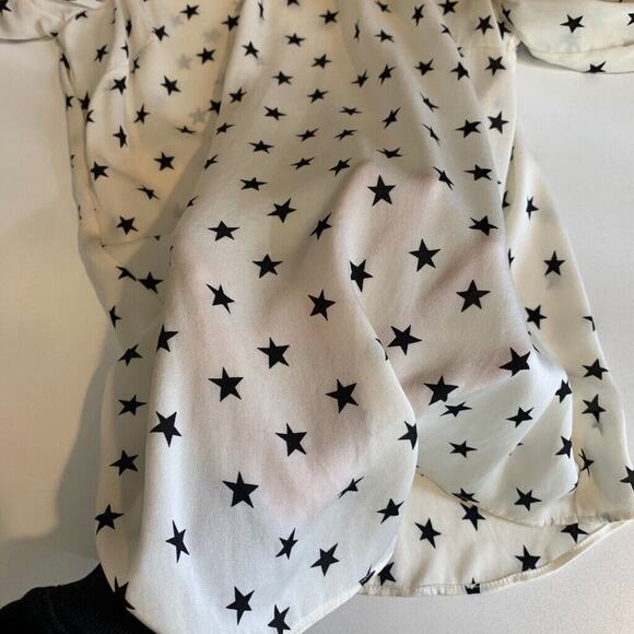 J Crew Blouse Womens 0 White Black Silk Blend Ruffle Star Print Keyhole Back Top - Picture 10 of 14